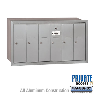 Vertical Mailbox (Includes Master Commercial Lock) - 6 Doors - Aluminum - Recessed Mounted - Private Access